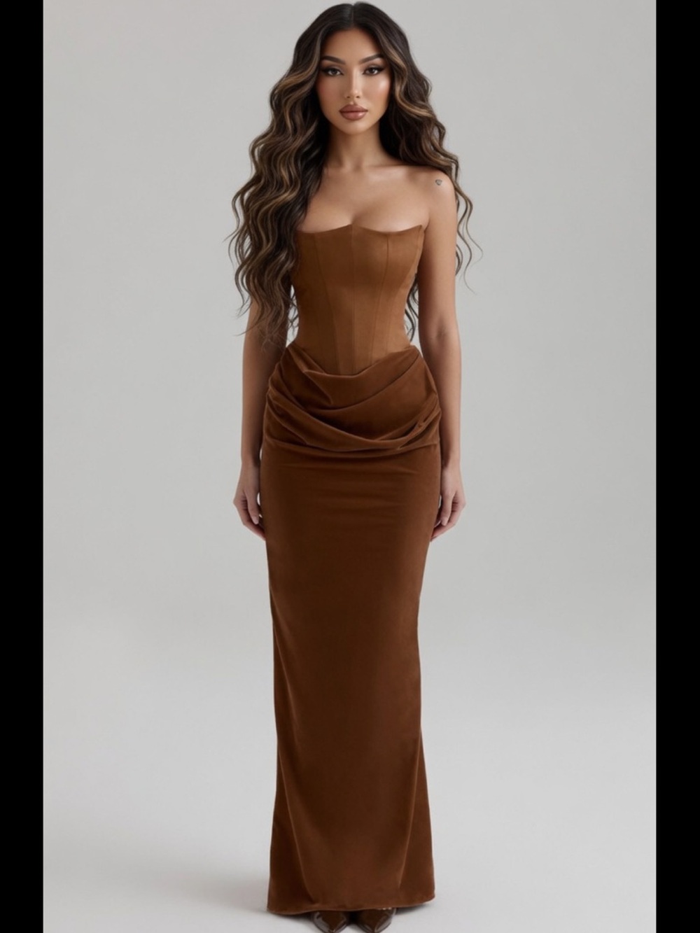 House of CB ‘Persephone' Toffee Velvet Corset Maxi Dress XSmall US2-4 $329